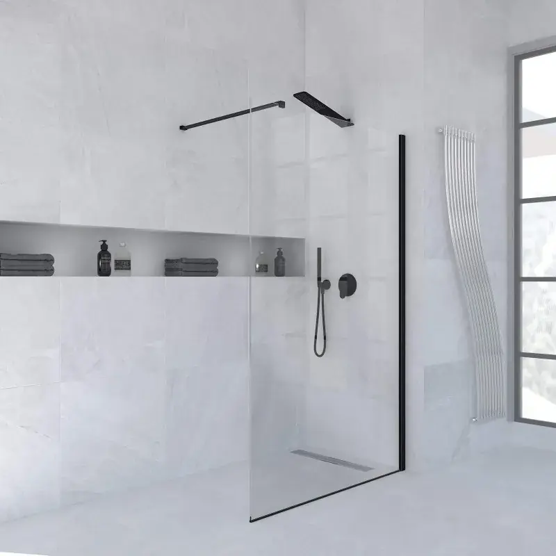 Bestseller Parete doccia fissa 160 cm vetro trasparente finitura nero opaco Ercos Rex BBREXKWALK0016