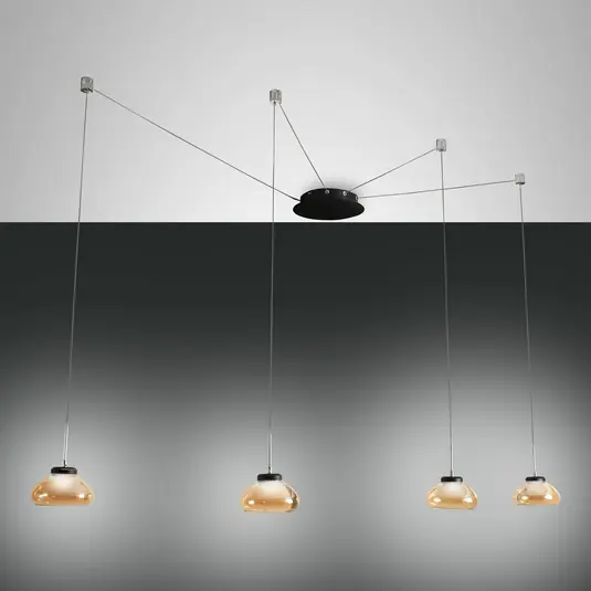 Lampada LED sospensione Arabella 4 luci nero/ambra Compra Oggi Stesso