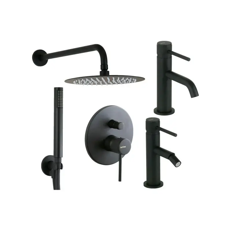 Conjunto monomando para lavabo, bidé y kit de ducha en acabado negro mate con maneta de lujo Gattoni Beta KITBETA4NO Solo Oggi