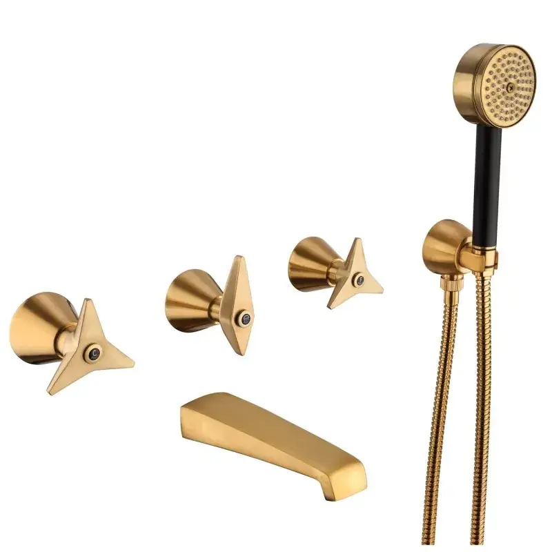Mezclador empotrado a batería para bañera con set de ducha en acabado latón cepillado Mamoli Gio Ponti 2519FR14002G Prezzo Scontato
