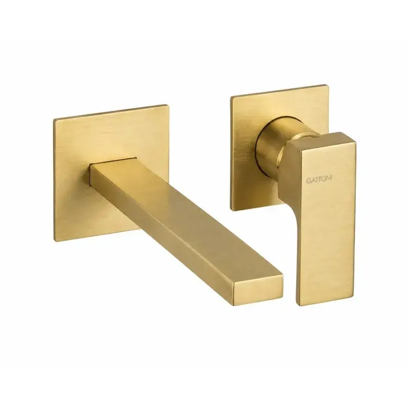 Economico Mezclador de lavabo de pared dorado cepillado Gattoni SQUARE 2537/25SG