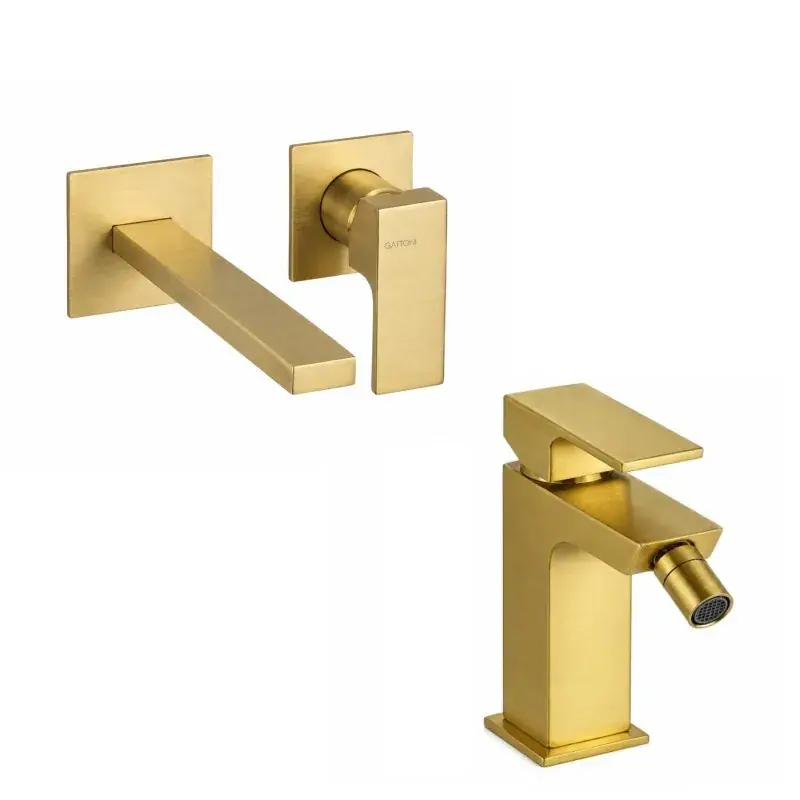 Conjunto mezclador de lavabo y bidé de pared en color oro cepillado Gattoni SQUARE KITSQUARESG3 Prezzo Scontato