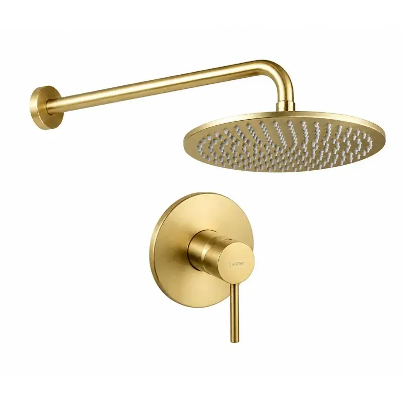 Offerta Limitata Kit de ducha en oro cepillado completo con rociador y brazo de ducha Gattoni Easy 1491/PDSG