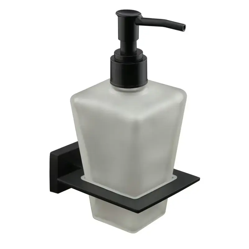 Promozione Esclusiva Dispensador de jabón líquido modelo cuadrado con soporte negro mate Icrolla Zurigo 16068NO