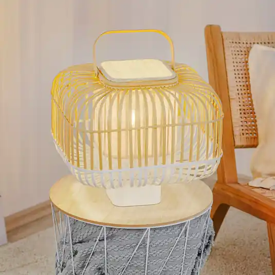Lampada da tavolo Forestier Bamboo Square S in bianco Soddisfatti O Rimborsati