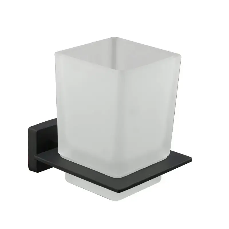 Portacepillos modelo cuadrado con soporte negro mate Icrolla Zurigo 16069NO Nuovo Arrivo