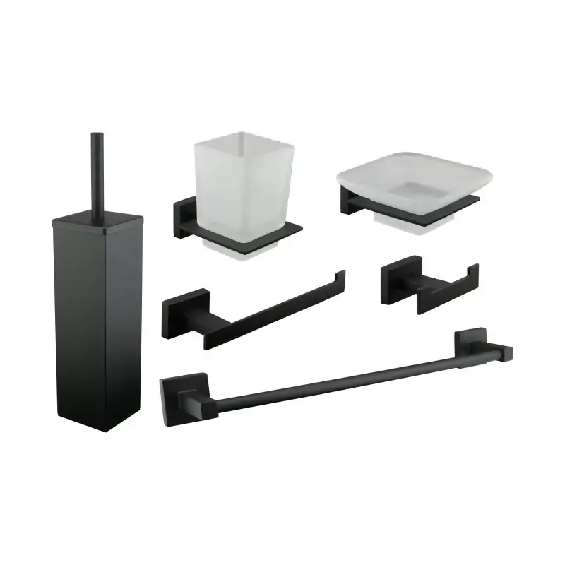 Conjunto de accesorios de baño, modelo cuadrado, acabado negro mate Icrolla Zurigo KITZURIGO1NO Compra Adesso