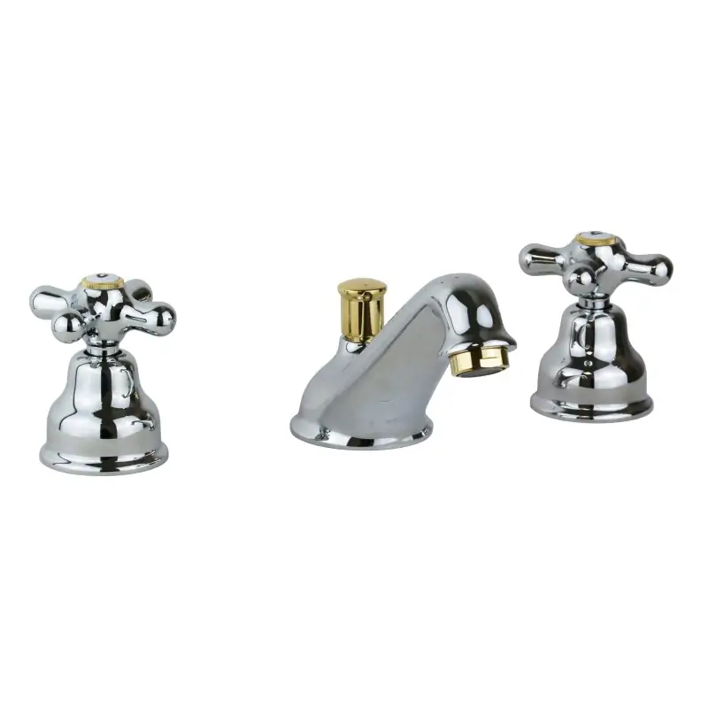 Grifo para lavabo de tres orificios en color cromo-oro con caño bajo Paffoni Iris IRV058CO Subito Disponibile