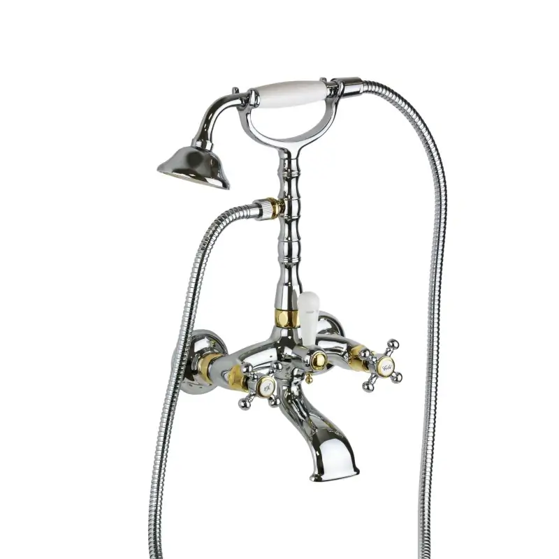 Monomando baño exterior cromo oro con set de ducha y desviador Paffoni Belinda FBLV023CO Must-Have