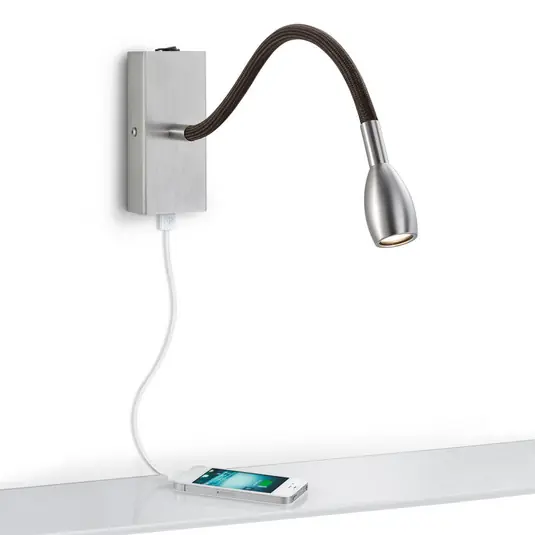 Esclusivo Applique a LED in nichel Milos con porta di ricarica USB