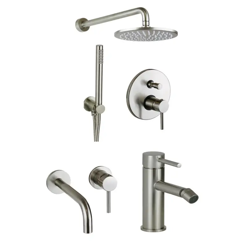 Economico Juego completo de mezcladores de baño en color acero pulido Pollini Jessy KITJES3NS