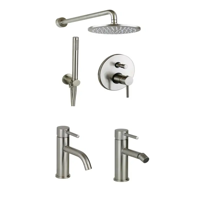 Paquete completo de baño en kit de ducha color acero pulido y grifería monomando Pollini Jessy KITJES2NS Spedizione Espresso