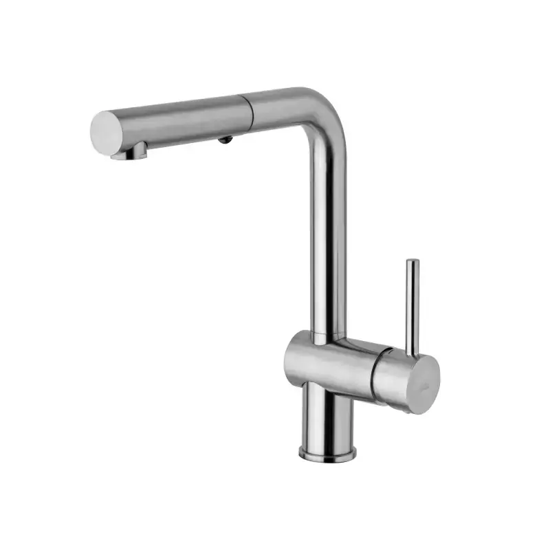 A Buon Prezzo Mezclador de fregadero de cocina en color acero cepillado con ducha extraible de doble jet Paffoni Light LIG285ST-MET