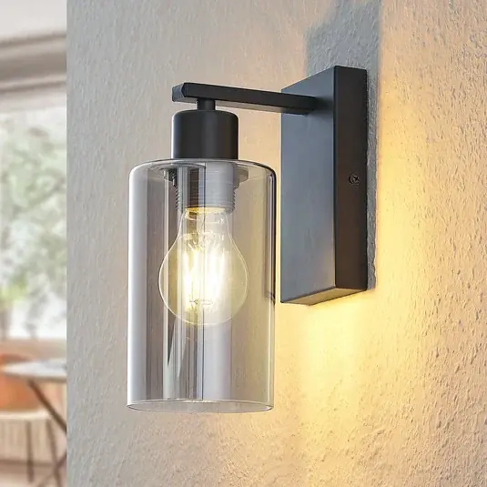 Prezzo Basso Lindby Applique Emavi, nero/grigio fumo, vetro, E27