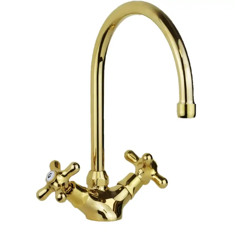 Grifo monomando para fregadero de cocina con caño giratorio en color dorado Paffoni Iris IRV180GF Super Prezzo
