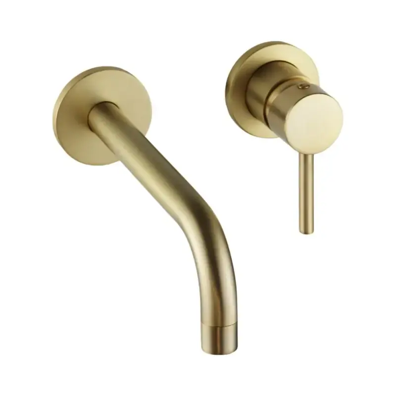 Mezclador de lavabo de pared en color oro cepillado línea moderna Pollini Jessy MXLIMCMMCOS Non Perdere