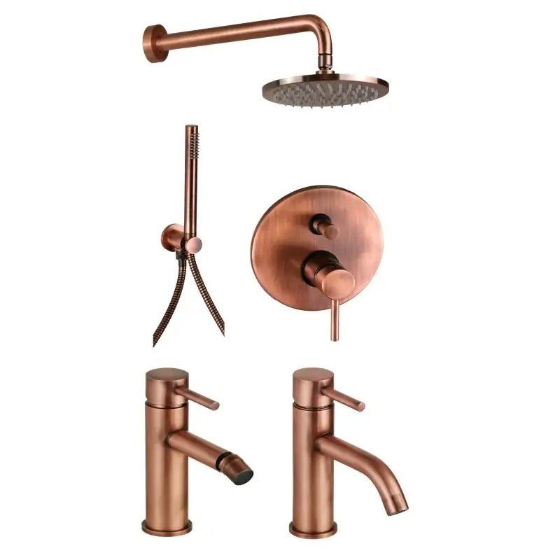 Paquete completo de baño en kit de ducha color cobre y grifería monomando Pollini Jessy KITJES2RA Offerta Speciale