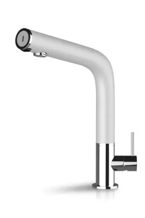 Mezclador electrónico de fregadero de cocina con tecnología de doble sensor en blanco mate DMP Hello 200 86803 Affare