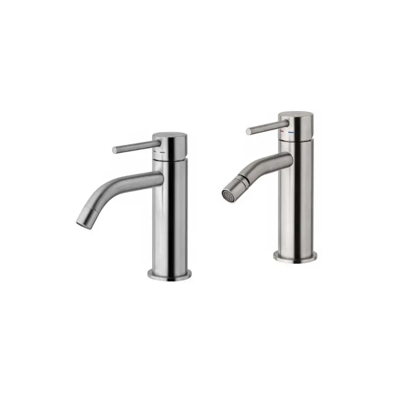 Occasione Conjunto mezclador de lavabo y bidé sin desagüe, color aspecto acero Paffoni Light KITLIG1ST