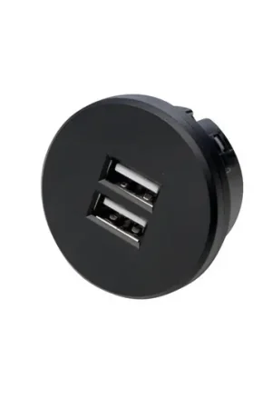 Doppia presa USB, rotonda, nero Must-Have