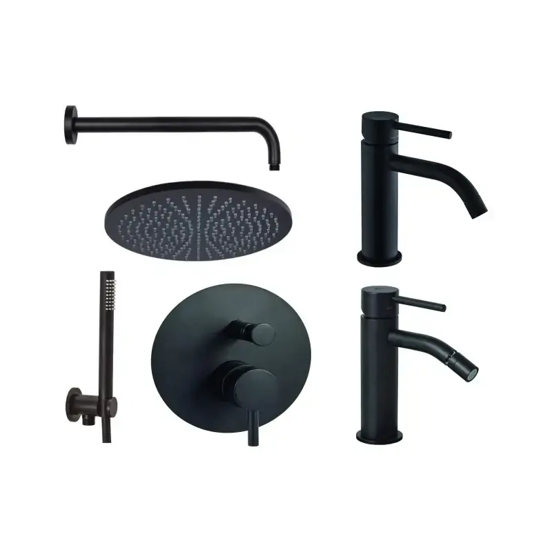 Conjunto mezclador de lavabo, bidé y kit de ducha negro mate Paffoni Light KITLIG6NO A Buon Prezzo