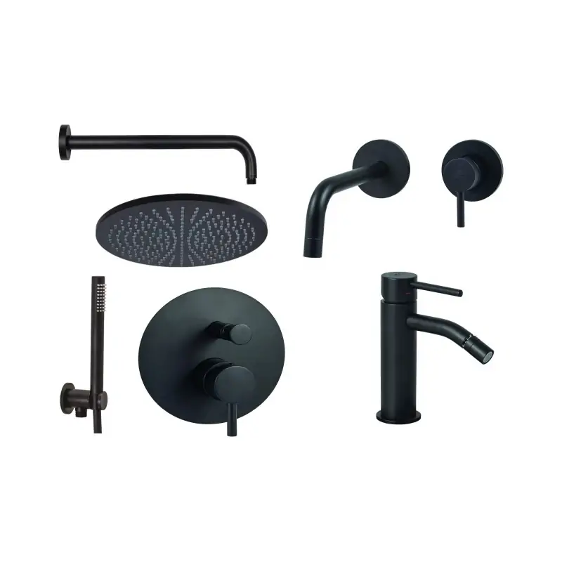 Mezclador de lavabo, bidé y kit de ducha de pared en negro mate Paffoni Light KITLIG8NO Offerta Lampo