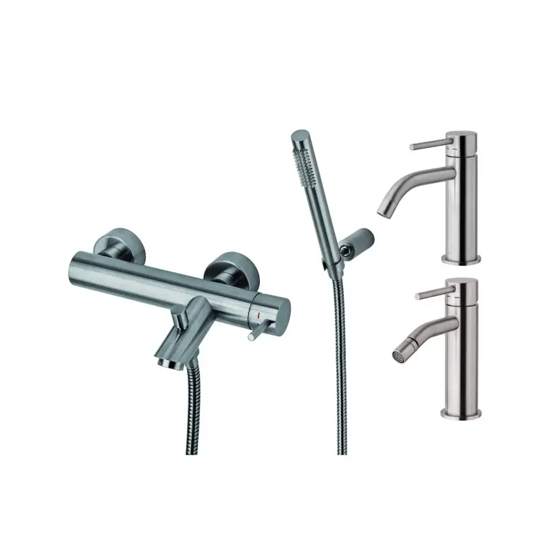 Conjunto mezclador para lavabo, bidé y bañera aspecto acero Paffoni Light KITLIG9ST Solo Oggi