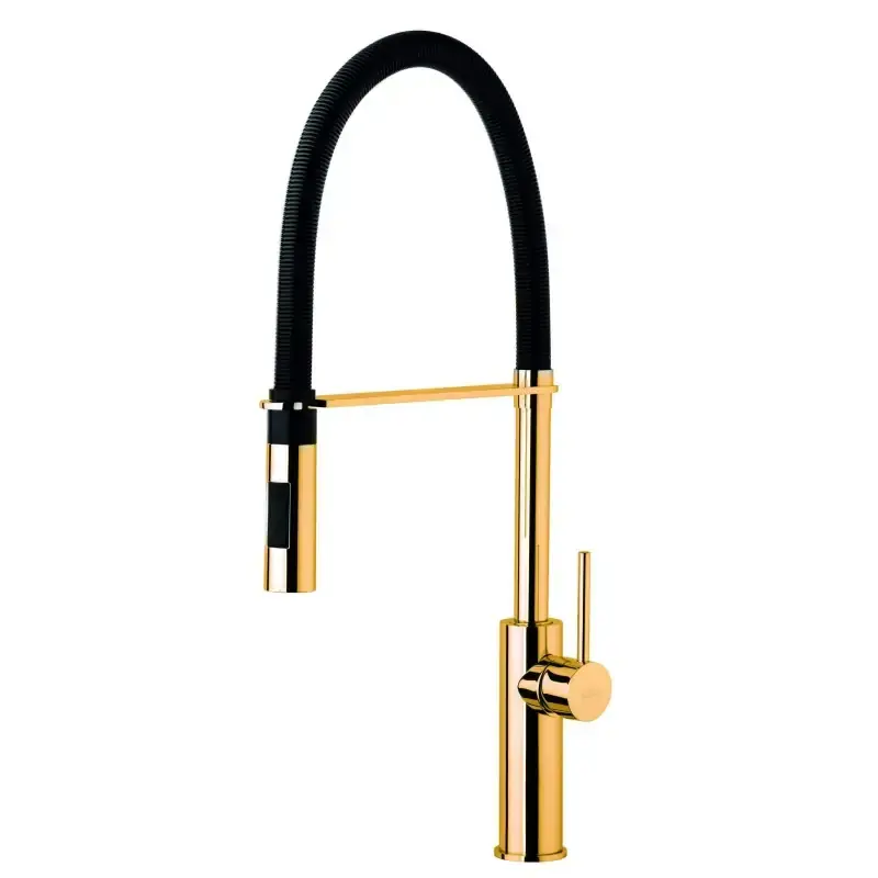 Mezclador de fregadero de cocina dorado con resorte negro mate Paffoni Light LIG179HGNO Esclusivo