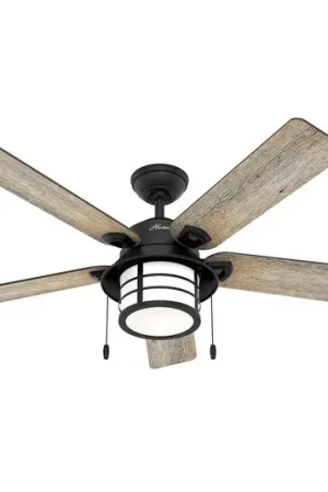 Hunter Santorini -ventilatore con luce, legno/nero Prezzo Basso