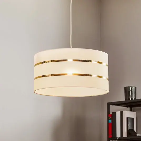 Occasione Imperdibile Lampada a sospensione Helen paralume in tessuto bianco-oro Ø 40 cm