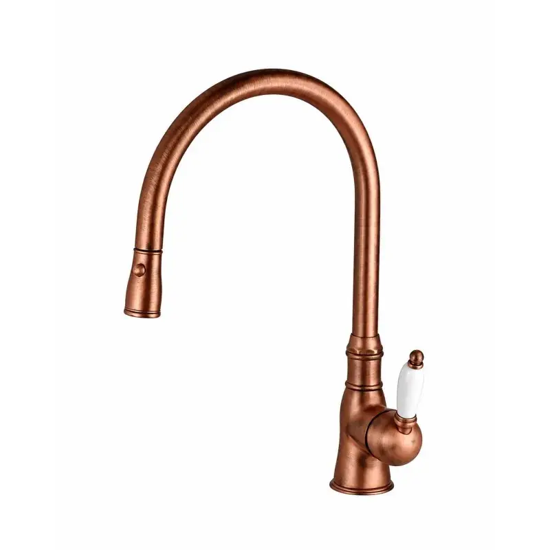 Economico Mezclador de fregadero de cocina con caño de ducha alto extraíble en color cobre Gattoni ORTA 0240/PCVC