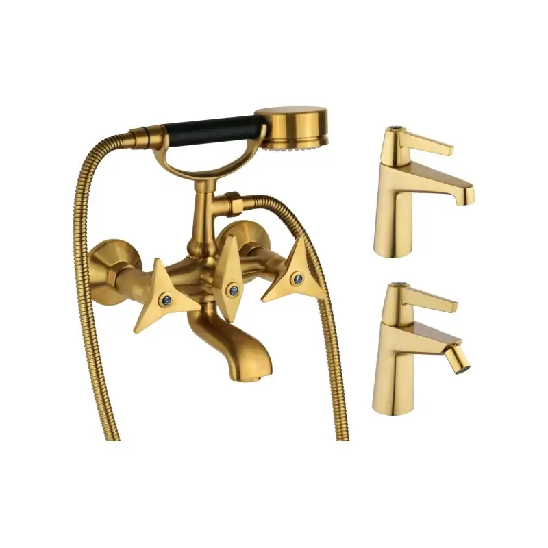 Conjunto de mezcladores monomando para lavabo, bidé y bañera en color latón cepillado Mamoli Gio Ponti KITGIOG6 Promozione Esclusiva
