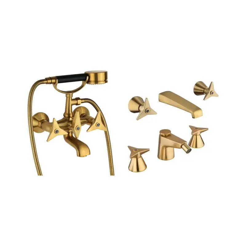 Conjunto mezclador de lavabo y bidé de pared 3 agujeros y bañera color latón cepillado Mamoli Gio Ponti KITGIOG8 Nuova Collezione