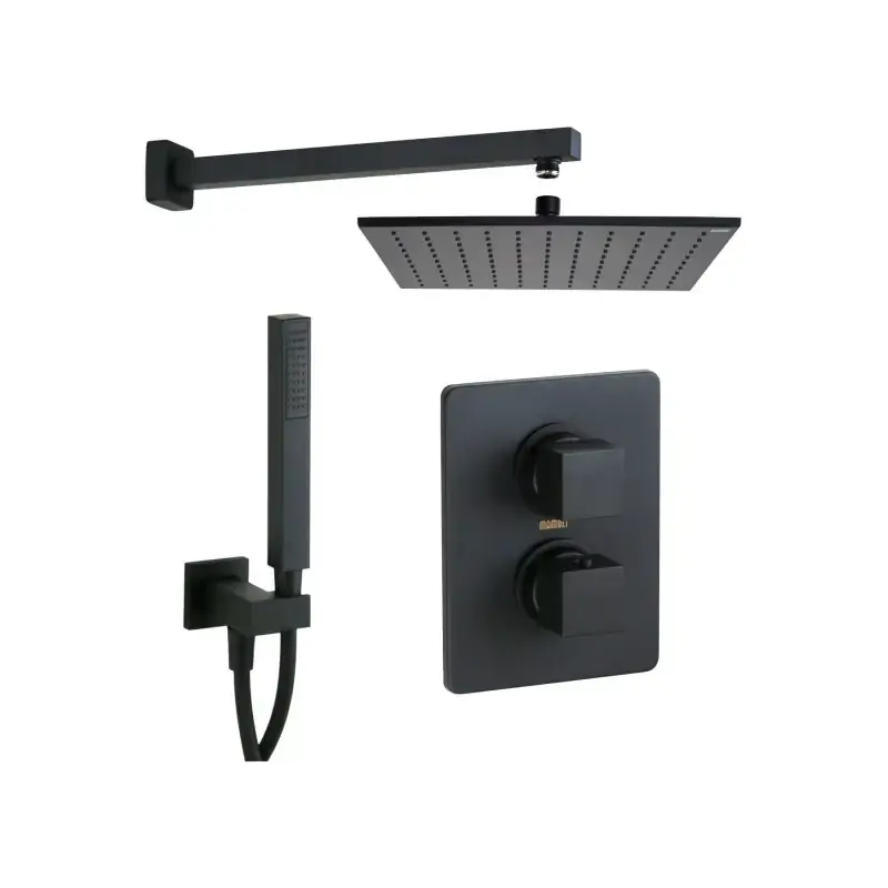 Promo Stagionale Kit de ducha completo modelo cuadrado en negro mate con rociador de 300x300 Mamoli Mendini KITMENDINIK1