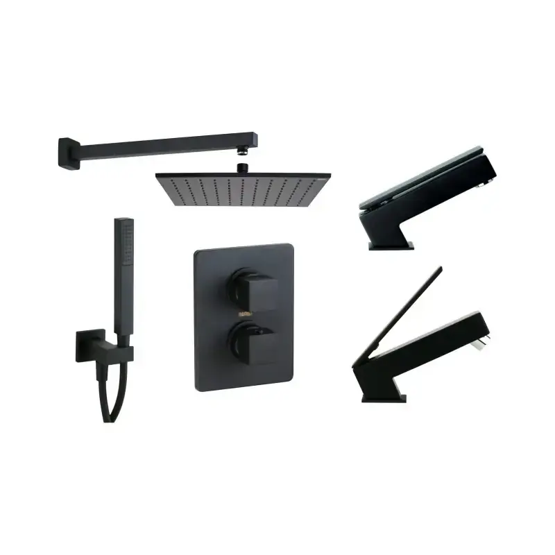 Conjunto mezclador monomando de lavabo y bidé con kit de ducha modelo cuadrado en color negro mate Mamoli Mendini KITMENDINIK4 Ultime Pezzi