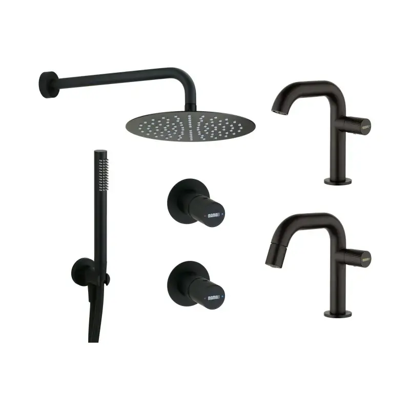 Juego completo de grifería para lavabo y bidé con kit de ducha en negro mate Mamoli Tuttodunpezzo KITTDPK5 Offerta Limitata