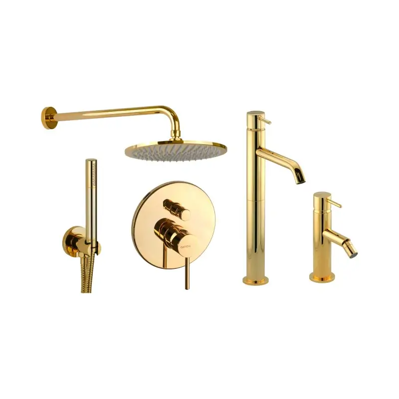 Esclusivo Conjunto monomando alto para lavabo, mezclador para bidé y kit de ducha color oro Gattoni Easy KITEASYDO5