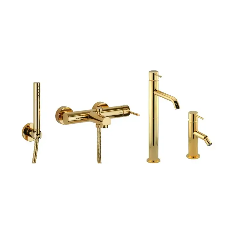 Conjunto mezclador alto para lavabo, mezclador para bidé y kit de bañera en color dorado Gattoni Easy KITEASYDO8 Ultimissimo Modello