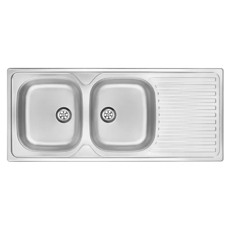 Esclusivo Fregadero de cocina de dos cubetas con escurridor 1165 x 500 mm en acero inoxidable Deante Techno ZEU_0210