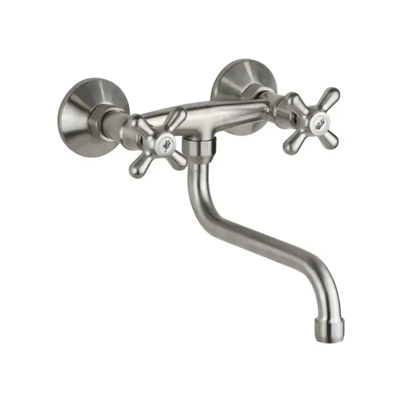 Solo Oggi Fregadero de cocina de pared con doble mando en color níquel cepillado Gattoni 7550/RENS