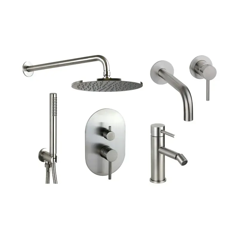 Kit completo con mezcladores de lavabo de pared, bidé y kit de ducha en acero AISI 316 Pollini Jessy Steel KITJESSYSTEEL6 Bestseller