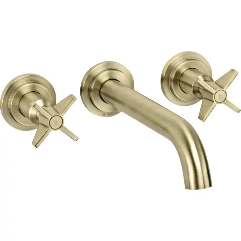 Mezclador de lavabo bimando de pared en color latón cepillado Deante Temisto BQT_M54D Super Prezzo