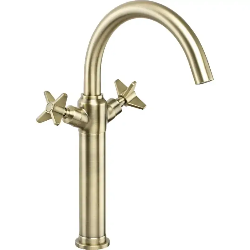 Reso Gratuito Mezclador de lavabo monomando modelo alto con doble palanca en color latón cepillado Deante Temisto BQT_M25D