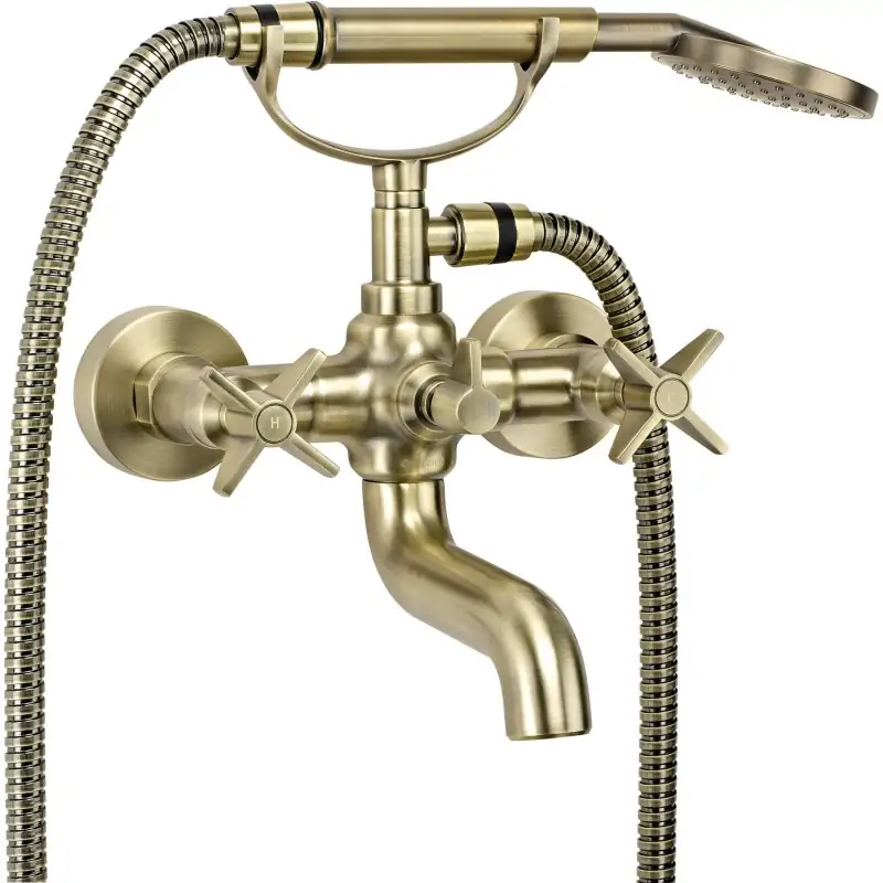 Mezclador bimando de bañera con ducha de mano en color latón cepillado Deante Temisto BQT_M11D Occasione Imperdibile