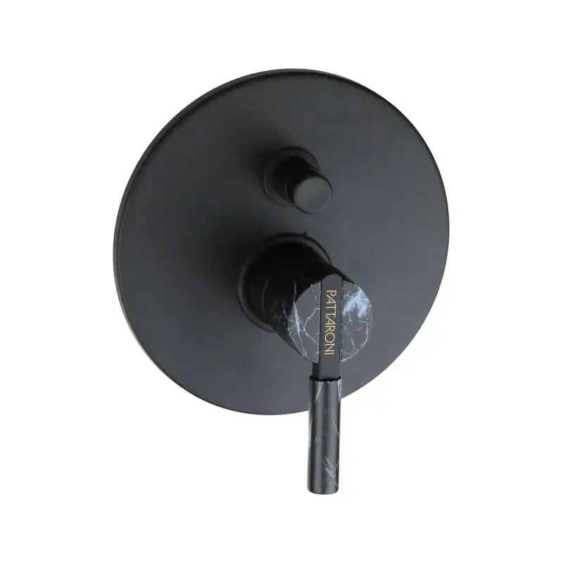 Mezclador de ducha empotrado con desviador negro mate y mando de piedra FP Pattaroni UNIC° U-SHW01-BLKMRB05 Solo Oggi