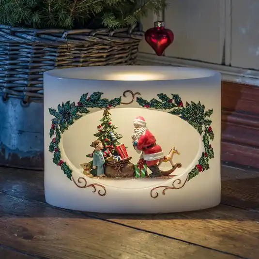 Candela LED di cera vera Babbo Natale con bambino Soddisfatti O Rimborsati