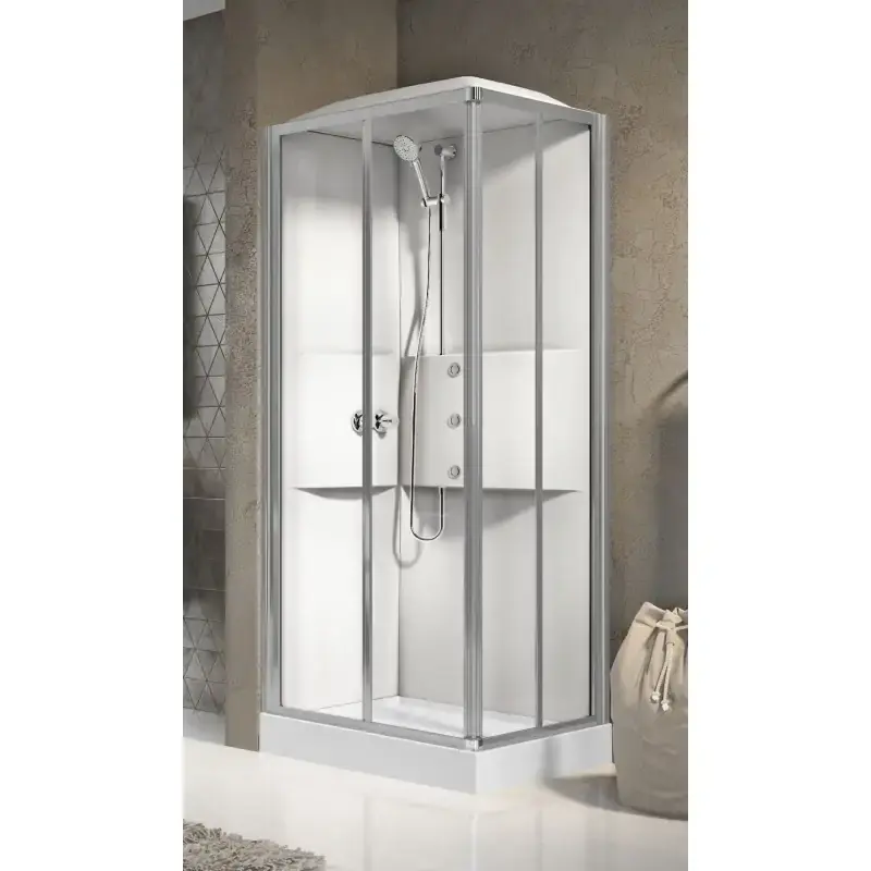 Cabina ducha de esquina multifunción versión hidromasaje 90 x 70 con 2 puertas correderas Novellini Media 2.0 A ME2A7090T1F-1AB Non Perdere