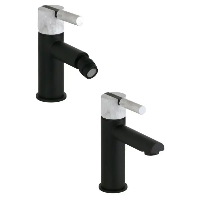Conjunto de grifería para baño en color negro mate con tirador de piedra FP Pattaroni UNIC° KIUNI2 Promozione