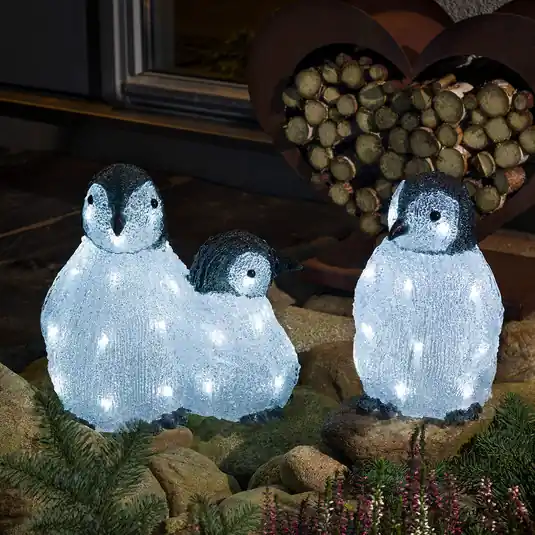 Subito Disponibile Famiglia di pinguini a LED in acrilico, set da 3