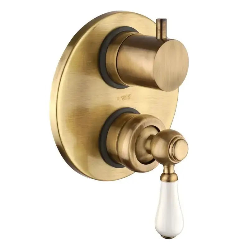 Super Prezzo Mezclador de ducha empotrado con desviador en color bronce antiguo y mando blanco Piralla Rubinetterie COMO 0TOF3400A21